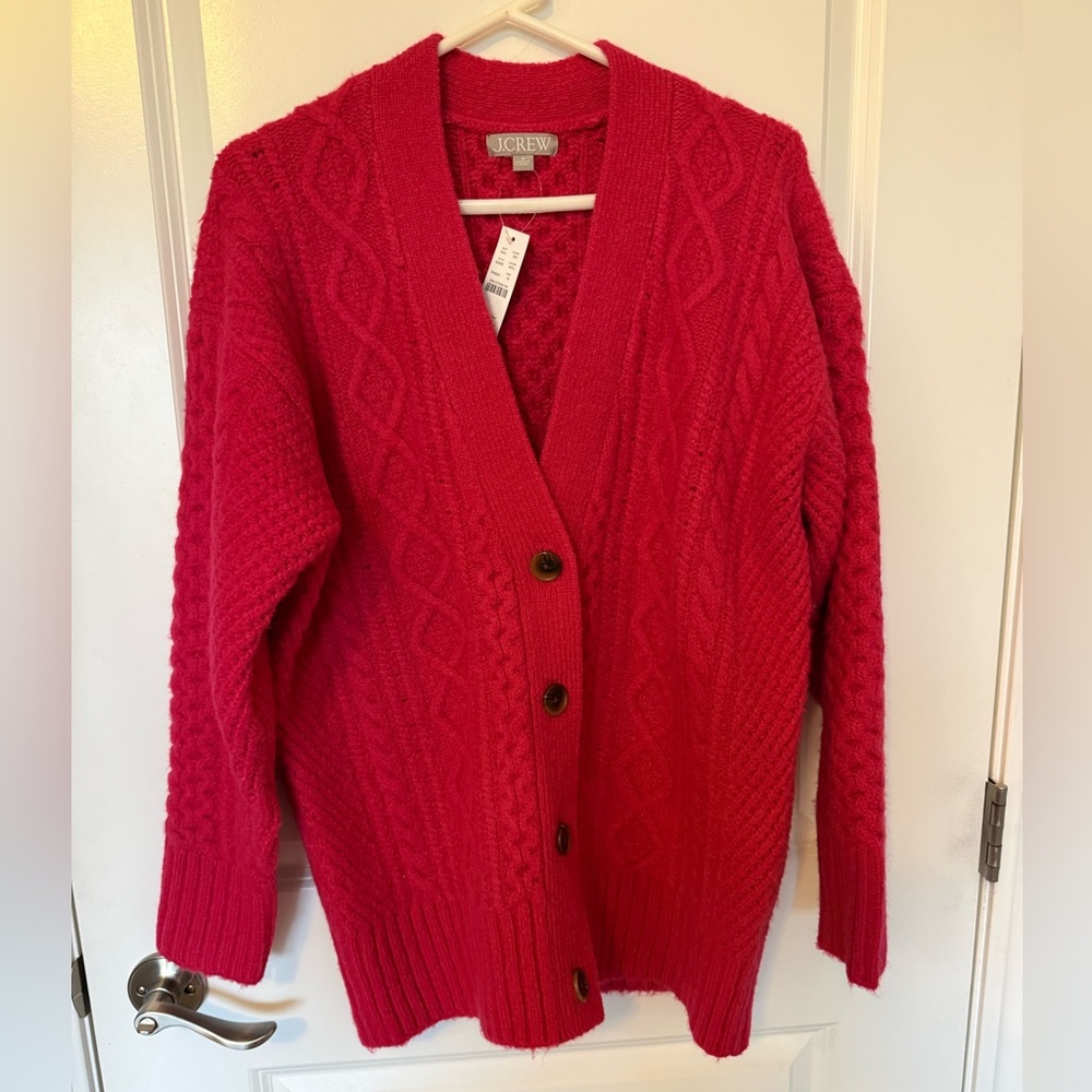 J. Crew Bright Red Cable-Knit Button Front Cardigan